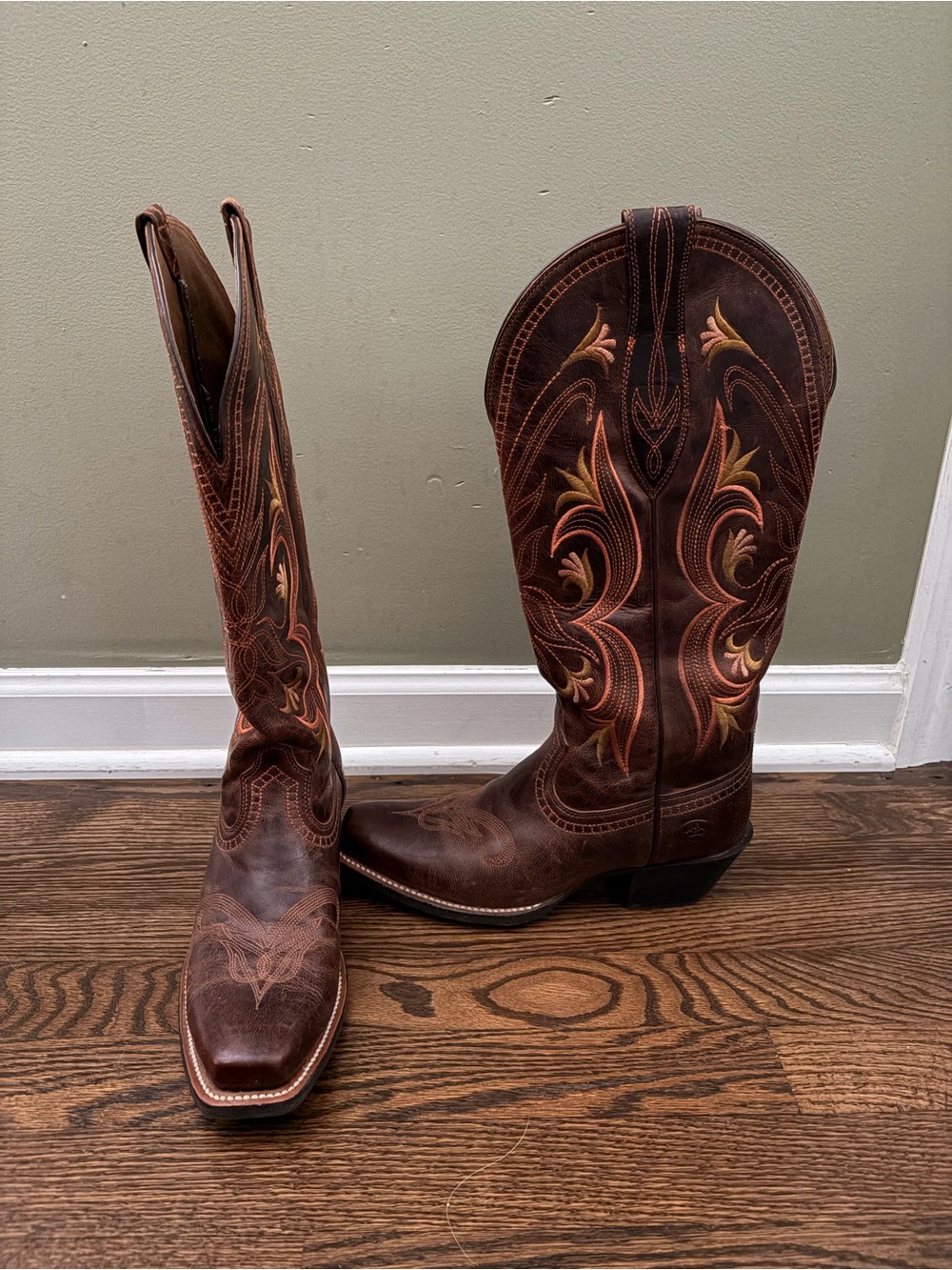 Ariat Lantana Brown Leather Western Embroidered Tall Cowboy Boots